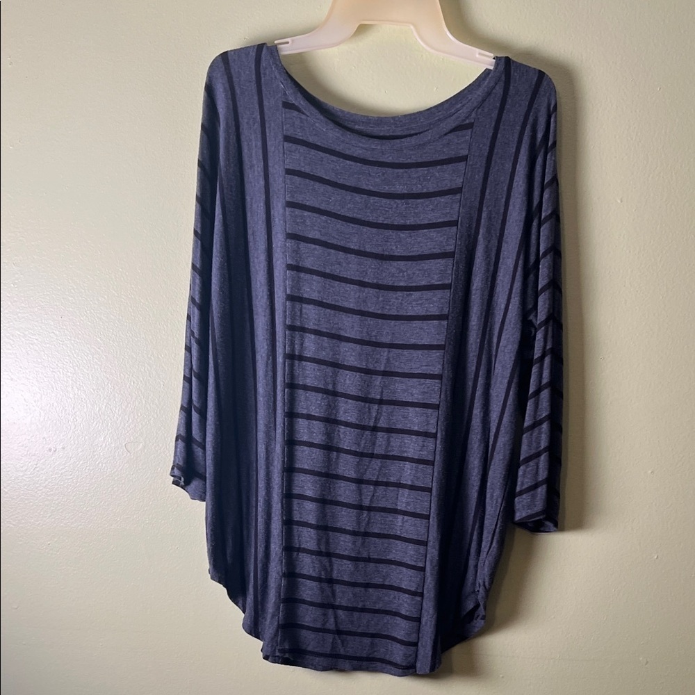 LOFT Charcoal and Black Striped Long Sleeve Top